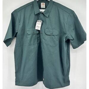 Dickies Short Sleeve Double Front Pocket Button Down Shirt Green 2XL NWT